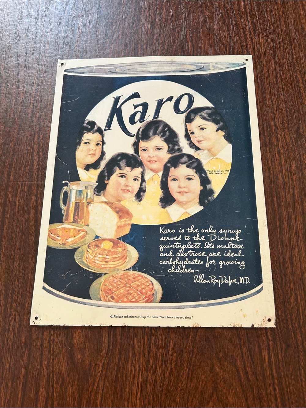 Antique Karo Syrup Advertisement by Dionne quintuplets 1938